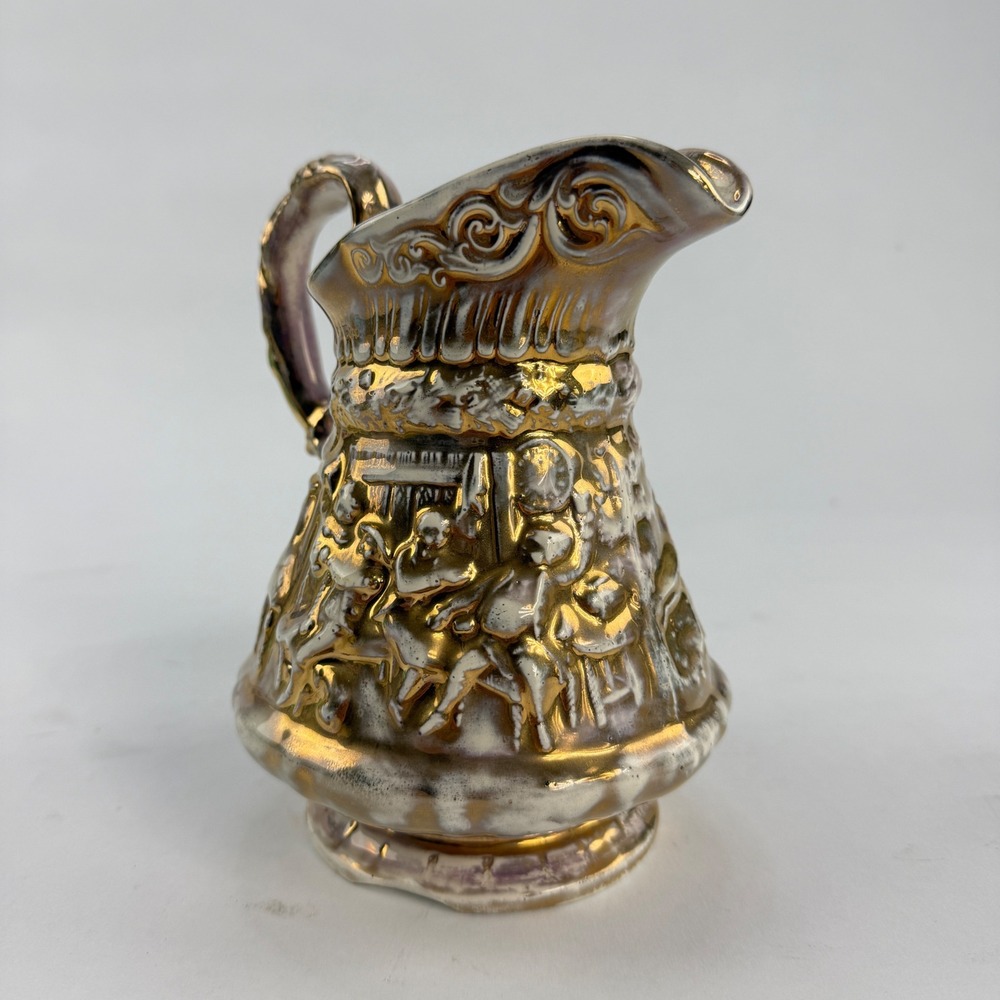 Vintage 1969 Mollie Studio Pottery Luster Glaze Tavern Scene‎ Ceramic Pitcher